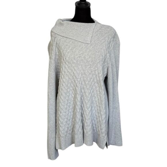 Lands End Womens XXL (20-22) Gray Split Turtleneck Sweater 2XL Winter Cozy Core - Picture 1 of 12